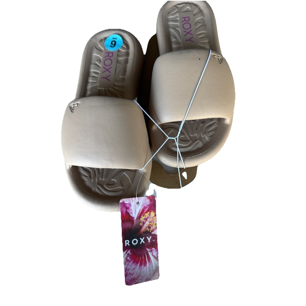 ROXI LOTUS SLIDES BEACH SANDALS WOMEN'S SIZE 6 TAUPE NWT